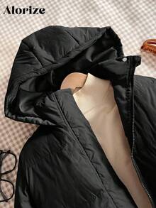 Tween Girls' Casual All-Match Versatile Brown Winter Coat, Short Length High Collar Hooded - Black - View 4