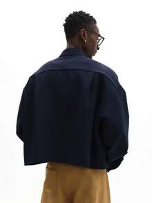 SUMWON 宽松长袖休闲衬衫，纽扣设计，宽松版型，适合工作场合穿着，纯色款 - 寶藍色 - 查看 4