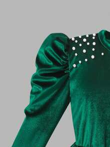 SHEIN Váy dài tay màu xanh ô liu dành cho bé gái tuổi teen - Màu xanh lá cây đậm - Xem 4