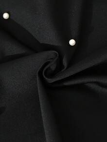 Sparklyn Girls' Pearl Decor Mesh Sleeve Shirt Collar Dress, Suitable For Vacation, Elegant Gala, Back To School Or Halloween - Black - View 7