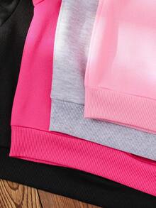 SHEIN Emery Rose Kids 4件套女童纯色保暖长袖卫衣，秋冬季百搭姐妹装卫衣套装，少女纯色卫衣，青少年可爱纯色卫衣 - 玫紅色 - 查看 6