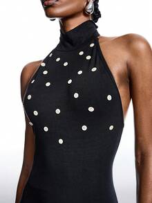 LYSMO 2025 New Arrive Minimalism Winter  Women's Solid Color Button Design Backless Dress,Party Clothing - Black - View 8