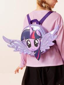 My Little Pony X SHEIN 1个卡通图案印花立体翅膀迷你背包，肩带长度可调节，休闲包，旅行包，适合女孩、男孩、青少年、女性，暮光闪闪 - 淡紫色 - 查看 5