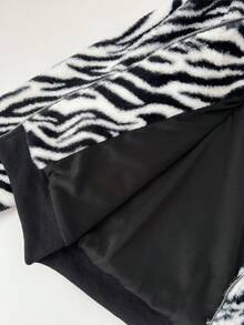 Elamini Áo khoác nỉ có mũ trùm đầu họa tiết ngựa vằn màu tương phản phong cách cổ điển thu đông - Đen và trắng - Xem 5