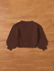 SHEIN Baby Girl Cute V-Neck Cardigan Sweater, Long Sleeve Autumn Winter Clothes ForGirln - Brown - View 2