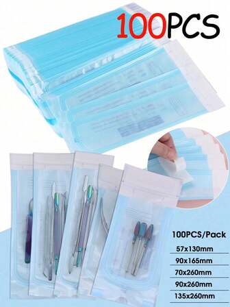 100 Pcs Nail Art Sterilization Bags 5 Sizes Self-Sealing Sterilization Pouches For Manicure Pedicure Tools Disposable Storage Bags For Tweezers Cuticle Pusher Scissors Nail Art Tool Sterilization Storage Bag