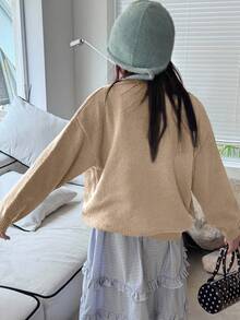 DAZY Tween Girls' Round Neck Bear Pattern Sweater, Autumn - Apricot - View 3