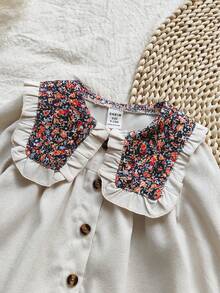 Vintaside Kids Váy hoa nhung kẻ chấm bi cho bé gái, phong cách đồng quê, thanh lịch và dễ thương, phù hợp cho mùa chuyển giao xuân, thu và đông - trắng - Xem 8