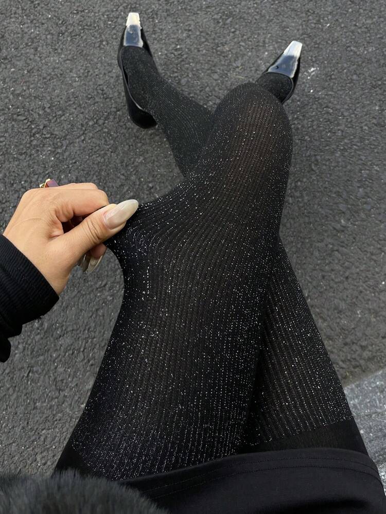 Women's Solid Color Elastic Waist Shiny Leggings