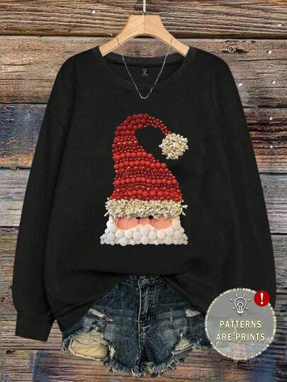 EMERY ROSE Felpa con stampa di Babbo Natale cartoni animati, casual per autunno/inverno