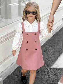 Elladie kids Young Girl Elegant Minimalist Camisole Dress With Shirt Collar, 2 In 1 Girl Casual Dress Skirt Suit For Girls Kids Paris Dress Girls Dressse - Multicolor - View 1