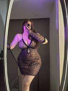 Vibekara Đầm ôm body hở lưng họa tiết da báo gợi cảm cỡ lớn cho nữ - màu nâu - Xem 3