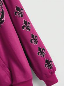 ROMWE Fairycore Áo sweatshirt nữ thời trang tay dài, in họa tiết hoa, kiểu dáng vai rớt, có khóa kéo phía trước và túi, cổ lông, thích hợp cho mùa Thu/Đông. - Màu Hồng Tươi - Xem 2