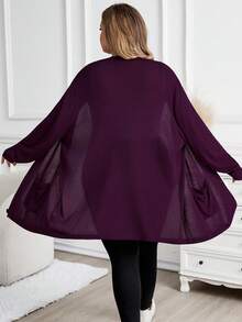 SHEIN CURVE+ Plus Size Women's Solid Color Autumn Purple Sweater Cardigan With Pockets, Holiday Set/Winter - Purple - View 2
