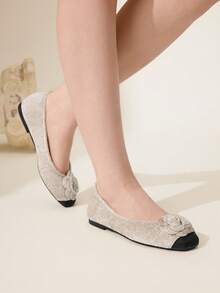 CUCCOO CHICEST Beige Floral Print Comfortable Women Flat Shoes - Apricot - View 3