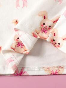 SHEIN Tween Girl Casual Rabbit Graphic Pullover Top And Pants Loungewear Set, Comfortable & Minimalist - Multicolor - View 3