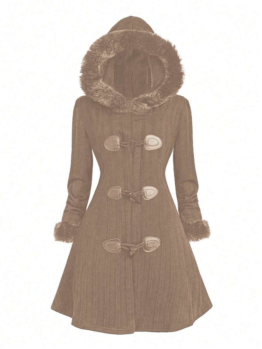 SHEIN LUNE 女士秋冬连帽长袖针织外套 - 咖啡棕 - 查看 1