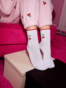 LUVLETTE 1/3 双多尺寸可爱樱桃、蝴蝶结、扇贝边、心形圆点印花普拉提和瑜伽袜，秋季袜子