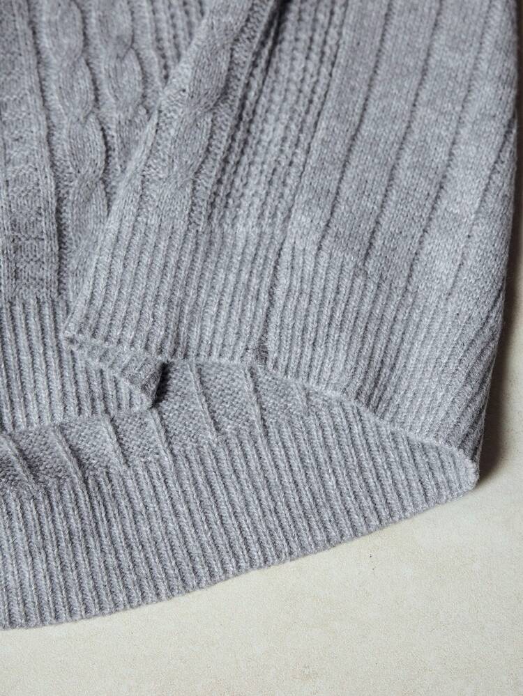 Men's Solid Color Turtleneck Raglan Sleeve Casual Cable Knit Sweater, For Winter