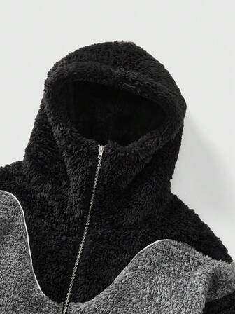 Street Life Men's Patchwork Contrast Color Hoodie Jacket, Loose Fit