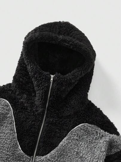 Street Life Men's Patchwork Contrast Color Hoodie Jacket, Loose Fit