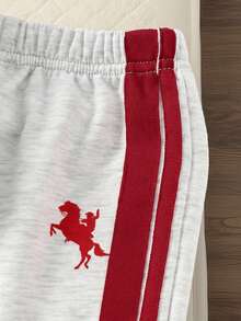 SHEIN 男婴骑士印花 Polo 领卫衣和运动裤休闲套装 - 灰色 - 查看 5