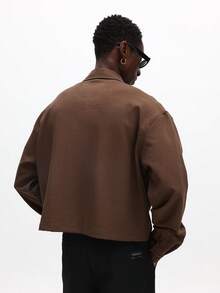 SUMWON Crop Fit Long Sleeve Button Down Shirt With Spread Collar Plain - Brown - View 2