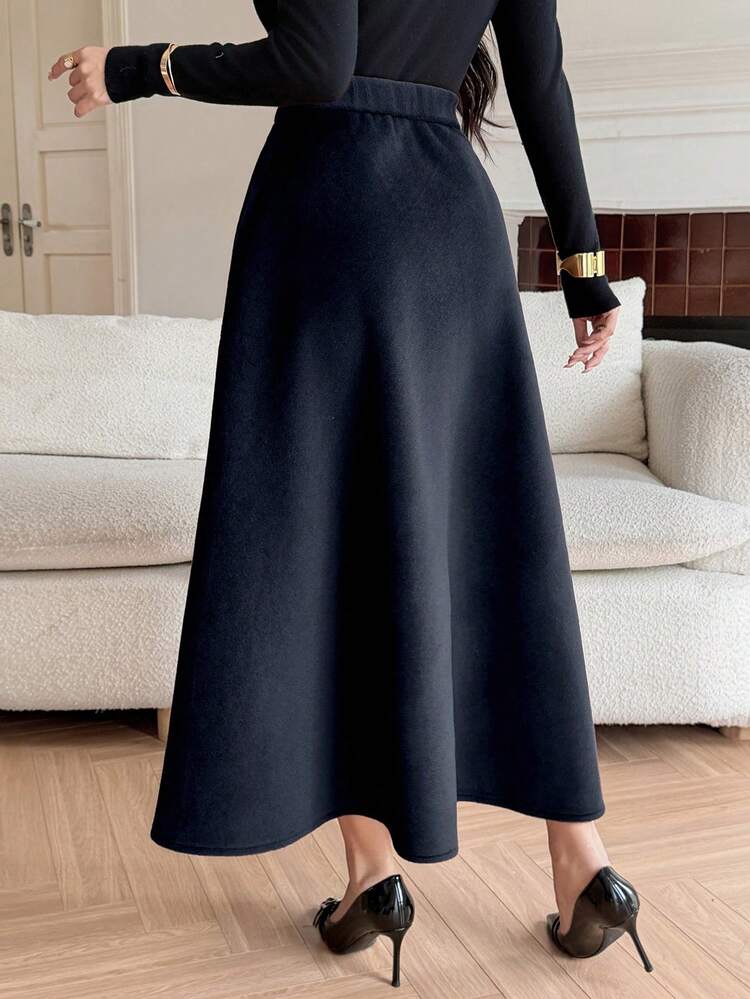 Casual Solid Color A-Line Mid-Length Skirt For Women Winter Women Skirts