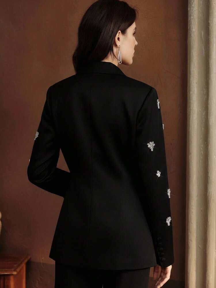 Fashionable Minimalist Luxurious Modern Women's High-End Embellished Cinched Waist Blazer, Suitable For Evening Dress And Festive Occasions, Autumn/Winter