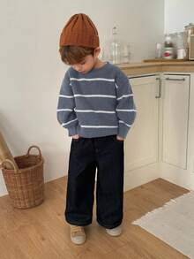 DAZY 男童条纹圆领落肩长袖休闲毛衣，秋冬款