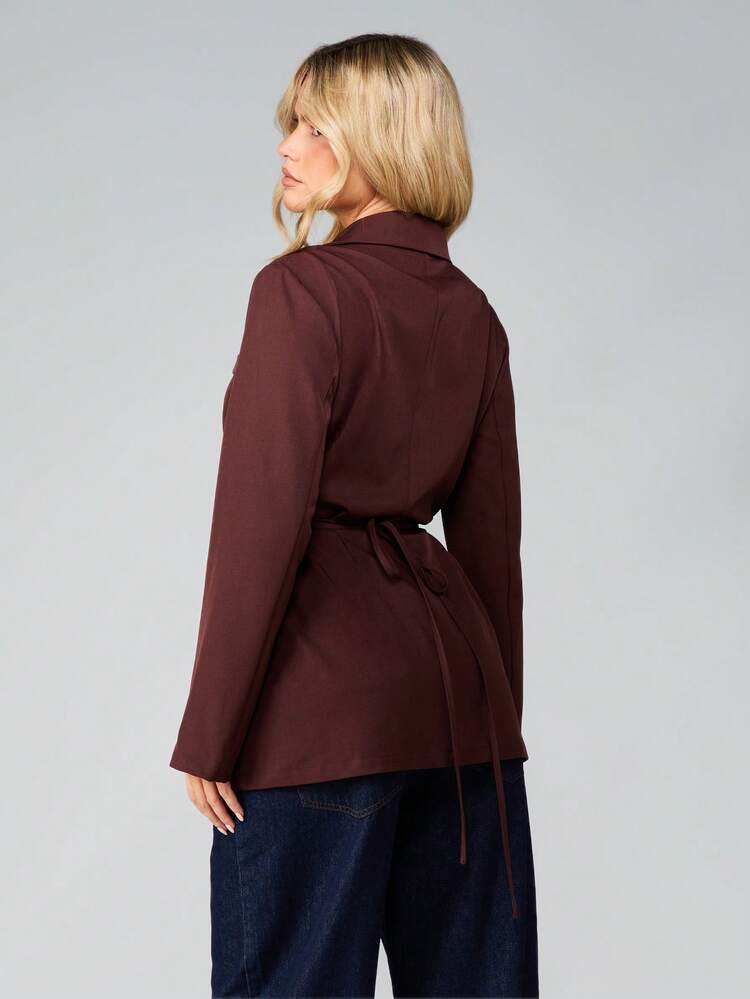 MISSGUIDED Professioneller doppelreihiger Blazer mit Gürtel für Business-Bürokleidung, Herbst-Winter-Oberbekleidung