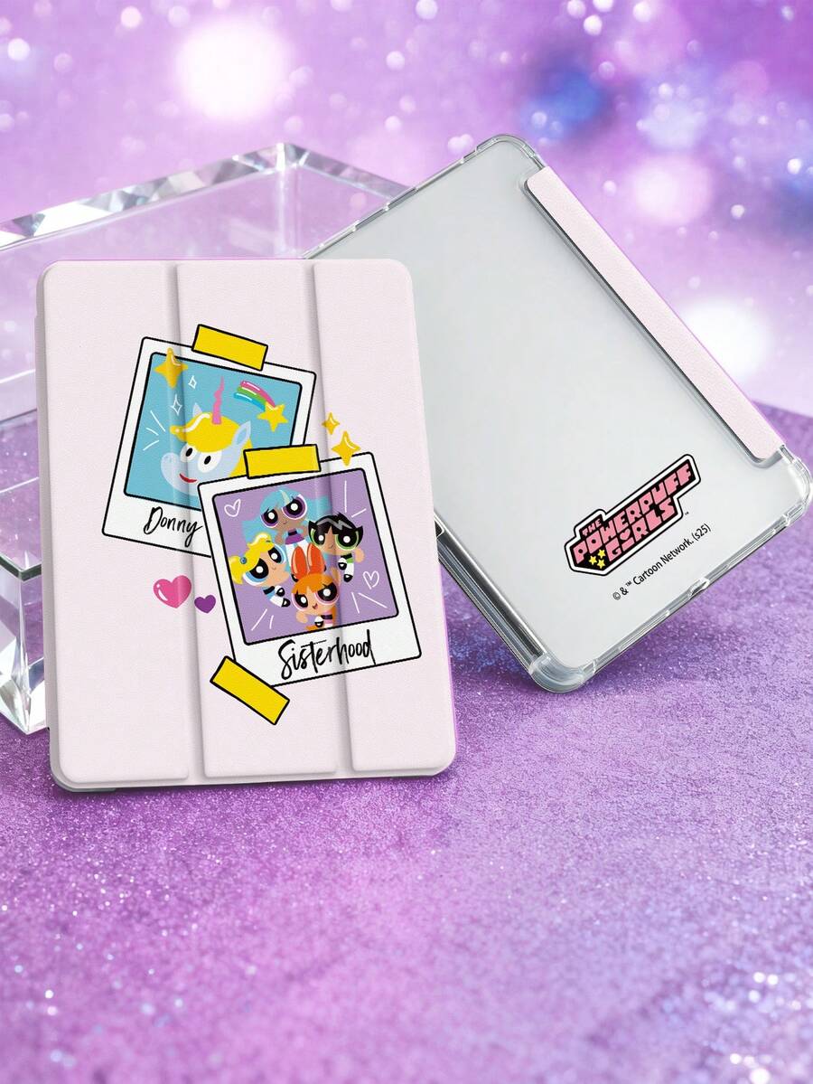 THE POWERPUFF GIRLS X SHEIN 1个可爱创意卡通花朵、泡泡、毛茛图案简约防震时尚平板电脑保护套，万圣节和圣诞节礼物，兼容三星Galaxy Tab、iPad 10代、iPad 7/8/9代（10.2英寸） - 彩色 - 查看 1