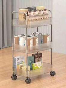 1pc Multi-Layer Storage Rack, Acrylic Removable Floor-Standing Cart Snack Storage Shelf, For Kitchen/Bathroom/Living Room/Bedroom Outdoor Decor