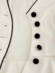 Franclia Áo sơ mi nữ thanh lịch và thời trang, màu trắng viền đen, thắt eo, áo sơ mi dài tay phối màu đen trắng, thích hợp mặc hàng ngày, hẹn hò và đi làm - trắng - Xem 7