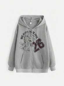 ROMWE Street Life Plus Size Y2K Millennium Vintage Patchwork Print Casual Sporty Loose Fit Sweatshirt - Light Grey - View 5