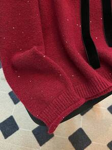 Franclia 优雅法式复古休闲日常百搭可爱浪漫蝴蝶结亮片网眼长袖度假感红色长袖女毛衣 - 酒紅色 - 查看 3