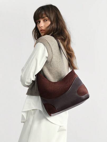 SHECARRY Bolso de mujer de un solo hombro con empalme curvo, color rojo vino