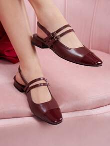CUCCOO DOLLMOD Women Double Buckle Hollow Fashionable High Heels Spring Shoes Spring Break Easter For Christmas - Burgundy - View 6