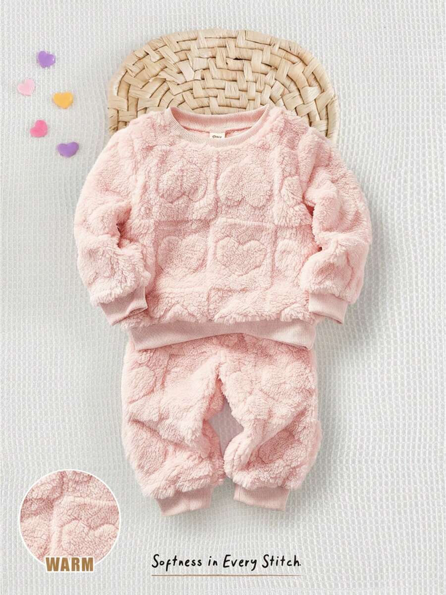 Cozy Pixies 2件組女嬰彩色花卉印花保暖內裡撞色圓領長袖套頭運動衫與慢跑褲套裝,秋冬款 - 彩色 - 查看 1