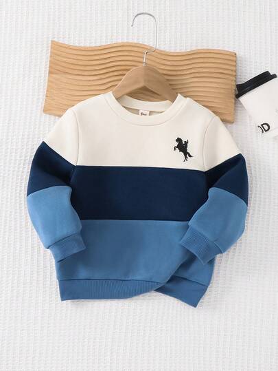 Cozy Pixies Sudadera de cuello redondo de manga larga con contraste de color para bebé niño, versátil y cómoda para otoño/invierno