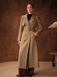 MOTF PREMIUM WOMEN'S WOOL DOUBLE BREASTED COAT, AUTUMN/WINTER - Khaki - View 4