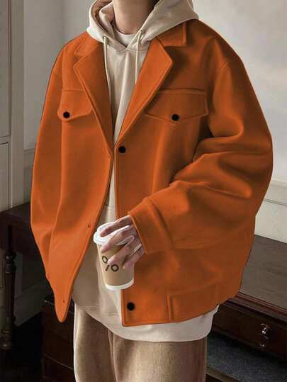 Claim Dot Men's Casual Button-Up Long Sleeve Jacket, Autumn/Winter,Men's Autumn And Winter Light Luxury Mature Casual Tweed Lapel Pocket Warm Elastic Cuffs Overcoat