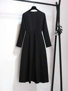 Franclia Vestido largo de mujer minimalista de gasa plisada con cinturón - Negro - Ver 3