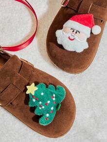 Mini mi #HolidayHit Kids' Fuzzy Santa & Xmas Tree Decor Suede Brown Clogs– Adjustable Hook-And-Loop Back Strap,Cozy, Playful & Festive Fit. - Brown - View 4