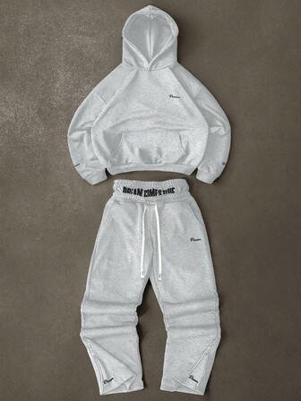 Manfinity EMRG Men's Street-Style Popular INS Matching DREAM Fashion English Icon Outdoor Music Festival Nightclub Boyfriend Husband Gift Anniversary Gift Hoodie & Pants Set, Fall Clothes, Cozy Outfits