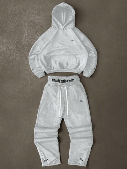 Manfinity EMRG Herr Streetstyle Populär INS Matchande DREAM Mode Engelsk Ikon Utomhus Musik Festival Nattklubb Pojkvän Make Present Jubileumspresent Hoodie & Byxor Set, Höstkläder, Mysiga Outfits