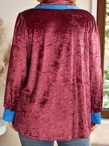 EMERY ROSE Blusa floral elegante de talla grande, blusa casual de otoño e invierno cálida y de estilo campestre - Burdeos - Ver 2