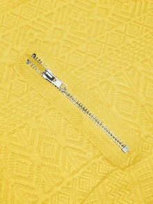 GlowEve Textured Fabric Zip-Up Casual Motorcycle Jacket With Lapel Collar - Yellow - View 5