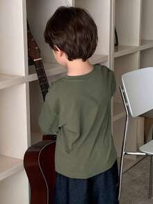 Hapijoa 幼儿男童宽松休闲条纹拼接袖二合一字母印花T恤，秋季款