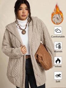 Freevana Chaqueta con capucha reversible y esponjosa con estampado de corazón - Marrón - Ver 1